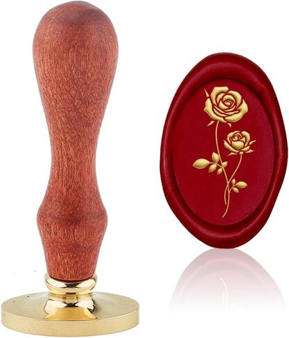 1pc Rose Wax Seal Stamp 3D Embossed Sealing Wax Stamp Oval Vintage Seal Stamp Gift for Christmas 20x30mm Retro Brass Head Stamp with Wooden Handle for Envelope Invitation Decoration in Saudi Arabia