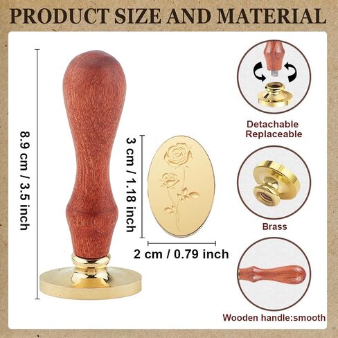 1pc Rose Wax Seal Stamp 3D Embossed Sealing Wax Stamp Oval Vintage Seal Stamp Gift for Christmas 20x30mm Retro Brass Head Stamp with Wooden Handle for Envelope Invitation Decoration in Saudi Arabia
