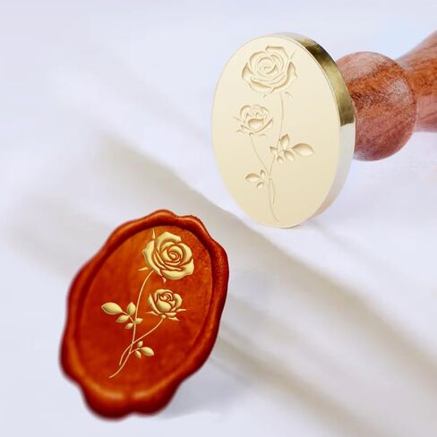 1pc Rose Wax Seal Stamp 3D Embossed Sealing Wax Stamp Oval Vintage Seal Stamp Gift for Christmas 20x30mm Retro Brass Head Stamp with Wooden Handle for Envelope Invitation Decoration in Saudi Arabia