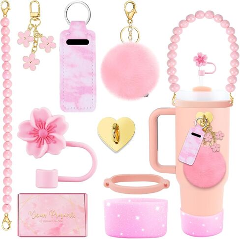 Stanley Cup Accessories Set Water Bottle Holder Strap Straw Cover Cap for Stanley Cup Charms Boot Flower Stanley Cup 30oz 40oz Accessories Cute Silicone Stanley Straw Topper Charms Boot in Kuwait