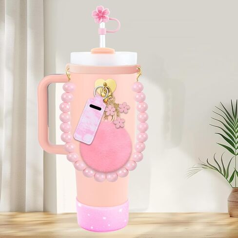 Stanley Cup Accessories Set Water Bottle Holder Strap Straw Cover Cap for Stanley Cup Charms Boot Flower Stanley Cup 30oz 40oz Accessories Cute Silicone Stanley Straw Topper Charms Boot in Kuwait