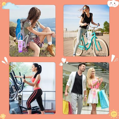 Stanley Cup Accessories Set Water Bottle Holder Strap Straw Cover Cap for Stanley Cup Charms Boot Flower Stanley Cup 30oz 40oz Accessories Cute Silicone Stanley Straw Topper Charms Boot in Kuwait