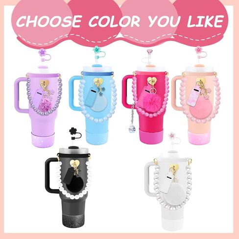 Stanley Cup Accessories Set Water Bottle Holder Strap Straw Cover Cap for Stanley Cup Charms Boot Flower Stanley Cup 30oz 40oz Accessories Cute Silicone Stanley Straw Topper Charms Boot in Kuwait