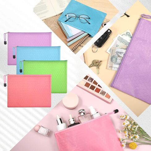 4 Pack Bank Deposit Money Bags with Zipper, Colorful PU Leather Bags Cash Zipper Pouch Cash Wallet Pouches for Coins Cosmetics Invoice Bills Tools (9.5 x 7.1 Inches) in Saudi Arabia