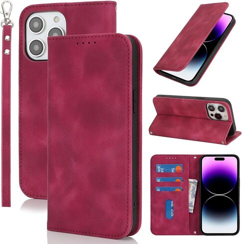 for iPhone 14 Pro Max Wallet Case for Women,for iPhone 14 Pro Max Case with Card Holder and Wrist Strap,Leather Shockproof Magnetic Kickstand Flip Phone Case-Yellow in Kuwait