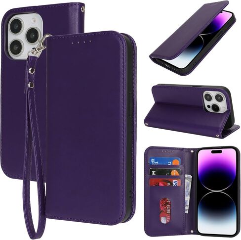 for iPhone 14 Pro Max Wallet Case for Women,for iPhone 14 Pro Max Case with Card Holder and Wrist Strap,Leather Shockproof Magnetic Kickstand Flip Phone Case-Yellow in Kuwait