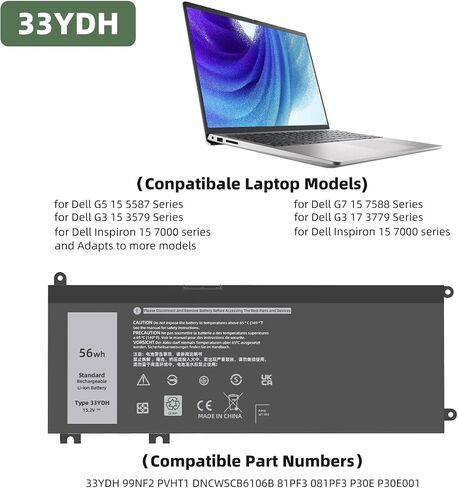 42Wh WDX0R Laptop Battery Replacement for Dell Inspiron 15 13 5000 7000 Series 5568 5567 5570 7579 7378 5567 7573 5565 5379 5378 Latitude 3180 3380 3590 3490 3340 Vostro 5581 5468 P69G 3CRH3 WDXOR in Saudi Arabia