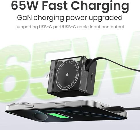 SHARGE Retractable 65W USB C Charger, GaN Power with USB C Cable,Multi-Device PD Fast Charging for MacBook Pro/Air, iPhone 16,Pixel Book, iPad Pro White in Kuwait