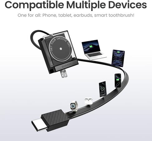 SHARGE Retractable 65W USB C Charger, GaN Power with USB C Cable,Multi-Device PD Fast Charging for MacBook Pro/Air, iPhone 16,Pixel Book, iPad Pro White in Kuwait
