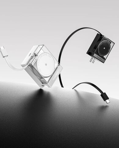 SHARGE Retractable 65W USB C Charger, GaN Power with USB C Cable,Multi-Device PD Fast Charging for MacBook Pro/Air, iPhone 16,Pixel Book, iPad Pro White in Kuwait