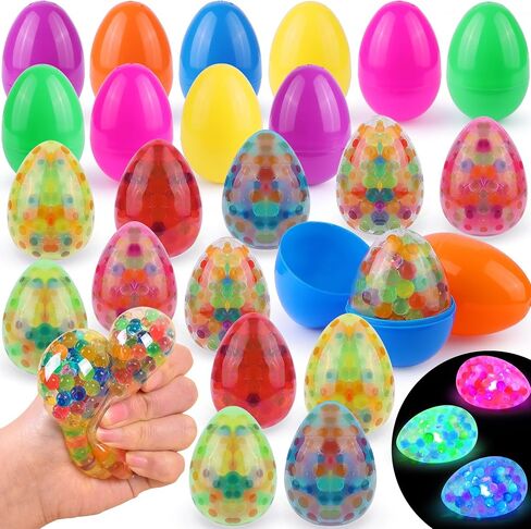 12 Pack Easter Eggs with Light-Up Grape Mesh Squishy Stress Ball, Glow in The Dark Squeeze Balls Sensory Toys for Kids Teens Easter Basket Stuffers Party Favors Gifts Classroom Prizes Easter Egg Hunt in Saudi Arabia