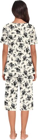 Anyally Women's Pajama Set Short Sleeve Shirt and Capri Pants Sleepwear Pleated Ladies Pjs Sets with Pockets in Saudi Arabia