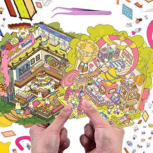 2 Sets DIY 3D Fun Large Size Envelope Postcard House Sticker Scenes with Tweezers Make Your Own Pumpkin Hot Springs Night Town Scene Stickers Micro Halloween Stickers for Relief Stress Pass The Time in Saudi Arabia