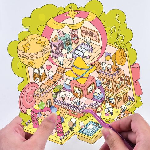2 Sets DIY 3D Fun Large Size Envelope Postcard House Sticker Scenes with Tweezers Make Your Own Pumpkin Hot Springs Night Town Scene Stickers Micro Halloween Stickers for Relief Stress Pass The Time in Saudi Arabia