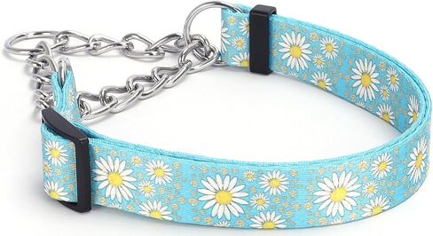Martingale Dog Collar with Stainless Steel Chain - Cute Daisy Design Patterns Pet Collar for Large, Medium Dogs (Light Blue, Large) in Saudi Arabia