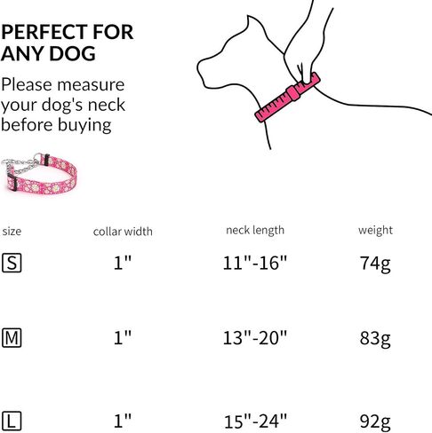 Martingale Dog Collar with Stainless Steel Chain - Cute Daisy Design Patterns Pet Collar for Large, Medium Dogs (Light Blue, Large) in Saudi Arabia