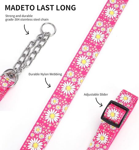 Martingale Dog Collar with Stainless Steel Chain - Cute Daisy Design Patterns Pet Collar for Large, Medium Dogs (Light Blue, Large) in Saudi Arabia