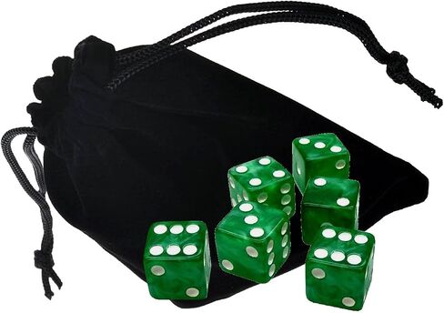 Set of (6) 16mm D6 Dice Marbleized Standard Squared Corners ... Plus Black Velvet Cloth Pouch Bag (Green) in Saudi Arabia