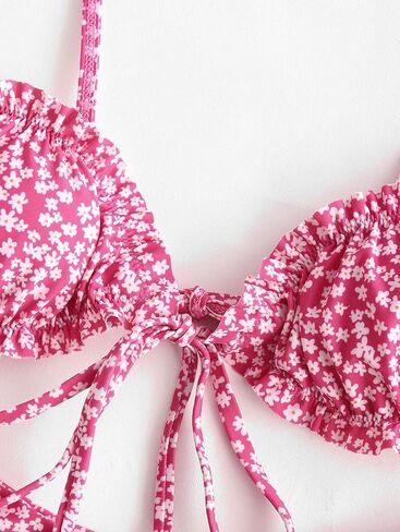 ZAFUL المرأة Ditsy الأزهار المطبوعة ملابس السباحة Underwire معقود سلسلة مثلث بيكيني عالية قطع صفيق مجموعة البكيني in Kuwait