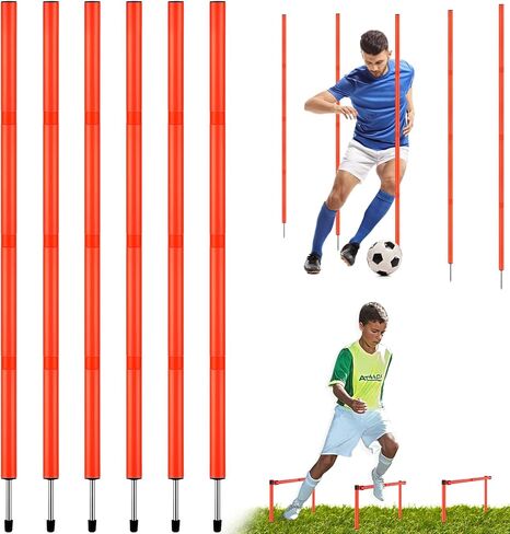TOBWOLF 6 قطع 6 أقدام قابلة للتعديل أقطاب تدريب خفة الحركة لكرة القدم، مجموعة أقطاب خفة الحركة للتدريب على التعرج، عصي سرعة للتدريب الرياضي قابلة للفصل، أقطاب تدريب العشب للسرعة وخفة الحركة في الهواء الطلق لتدريبات كرة القدم in Kuwait
