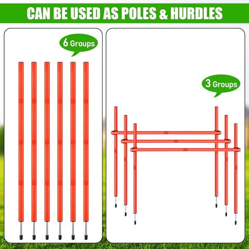 TOBWOLF 6 قطع 6 أقدام قابلة للتعديل أقطاب تدريب خفة الحركة لكرة القدم، مجموعة أقطاب خفة الحركة للتدريب على التعرج، عصي سرعة للتدريب الرياضي قابلة للفصل، أقطاب تدريب العشب للسرعة وخفة الحركة في الهواء الطلق لتدريبات كرة القدم in Kuwait