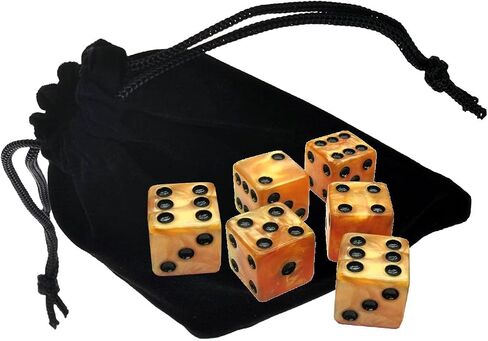 Set of (6) 16mm D6 Dice Marbleized Standard Squared Corners ... Plus Black Velvet Cloth Pouch Bag (Green) in Saudi Arabia