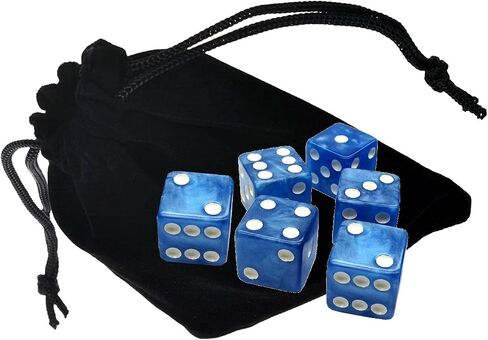Set of (6) 16mm D6 Dice Marbleized Standard Squared Corners ... Plus Black Velvet Cloth Pouch Bag (Green) in Saudi Arabia