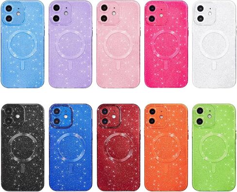 Glitter Case for iPhone 15 Pro Max Phone Case Magnetic Compatible with Magsafe, Sparkle Bling Shiny Cute Girly Design, Aesthetic Slim Soft TPU Mag Cover for Women Girl, Neon Hot Pink in Kuwait