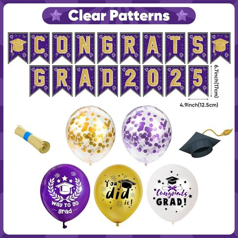 Ouddy Life Purple and Gold Graduation Decorations Class of 2025, 61Pcs Graduation Party Supplies Congrats Grad Backdrop Banner Door Porch Purple Gold Star Foil Balloon for College Campus School Decor in Saudi Arabia