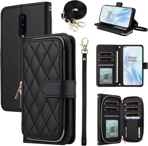 Argyle Wallet Case for OnePlus 8T OnePlus8T Plus 9R 5G with Wrist Strap Shoulder Strap Zipper Purse Phone Cover for One Plus8T5G On + 1 Plus 8Tplus 1plus 8T+ One+ T8 1+ 1+8T Pro G5 Purple in Kuwait