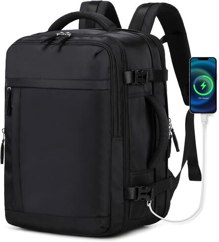 Travel Backpack for Women Carry On Flight Approved Casual Daypack Expandable 2" Laptop Backpack, 17inch 32 liters Black in Kuwait