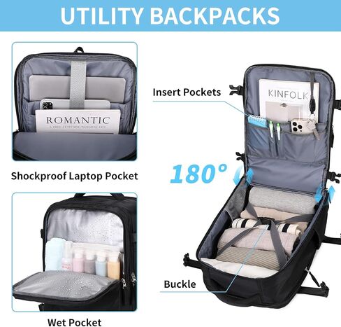 Travel Backpack for Women Carry On Flight Approved Casual Daypack Expandable 2" Laptop Backpack, 17inch 32 liters Black in Kuwait