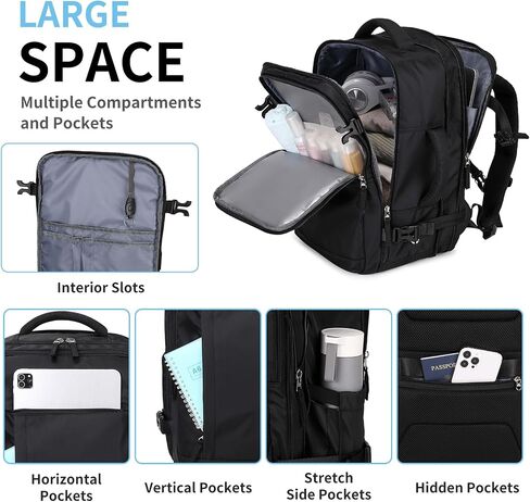 Travel Backpack for Women Carry On Flight Approved Casual Daypack Expandable 2" Laptop Backpack, 17inch 32 liters Black in Kuwait
