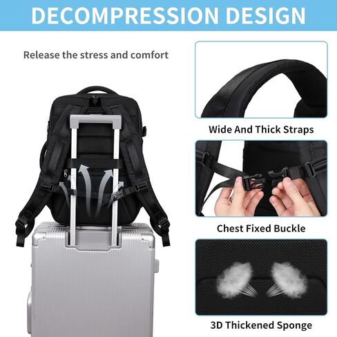 Travel Backpack for Women Carry On Flight Approved Casual Daypack Expandable 2" Laptop Backpack, 17inch 32 liters Black in Kuwait