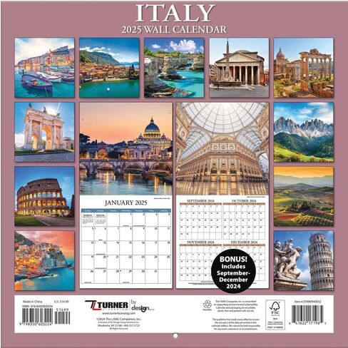 TURNER PHOTOGRAPHIC Italy 12x12 Photo Wall Calendar (25998940032) in Saudi Arabia