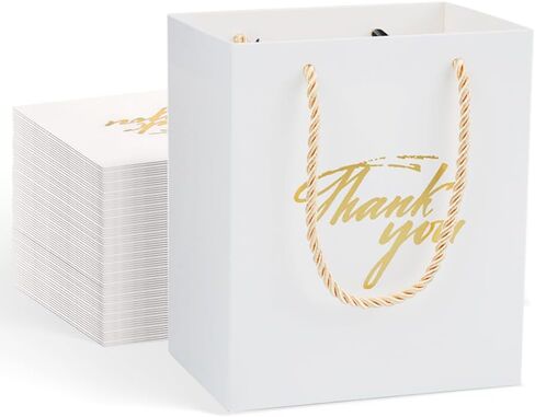 50 Pack Gift Bags with Handles, Black Small Thank You Gift Bag Bulk, Sturdy Party Favor Bags for Birthday, Wedding, Bridal, Baby Shower, Graduation Party Favor (White, 5.9'' x 3.14'' x 5.11'') in Saudi Arabia