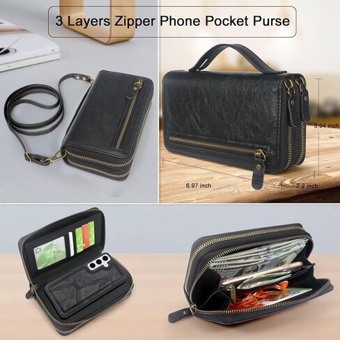 Harryshell Compatible with Samsung Galaxy S25+ Plus Case Wallet Multi Zipper Detachable Removable Cover Purse with Card Slots Holder Mirror Crossbody Wrist Strap for 6.7 inch (Crocodile Teal) in Kuwait