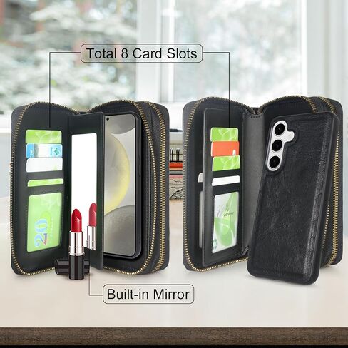 Harryshell Compatible with Samsung Galaxy S25+ Plus Case Wallet Multi Zipper Detachable Removable Cover Purse with Card Slots Holder Mirror Crossbody Wrist Strap for 6.7 inch (Crocodile Teal) in Kuwait