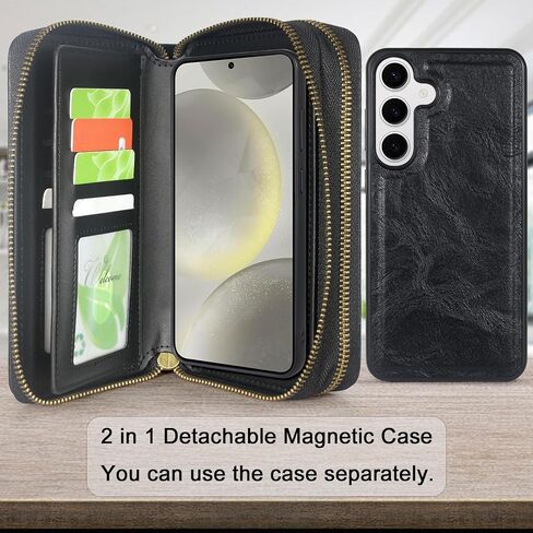 Harryshell Compatible with Samsung Galaxy S25+ Plus Case Wallet Multi Zipper Detachable Removable Cover Purse with Card Slots Holder Mirror Crossbody Wrist Strap for 6.7 inch (Crocodile Teal) in Kuwait