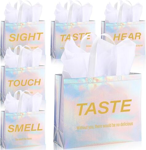 Sweetude 5 Senses Gift Bags for Him Her with Handles Tissue Paper for Mothers Fathers Day Wedding Anniversary Birthday Party(Iridescent) in Kuwait