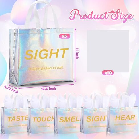 Sweetude 5 Senses Gift Bags for Him Her with Handles Tissue Paper for Mothers Fathers Day Wedding Anniversary Birthday Party(Iridescent) in Kuwait