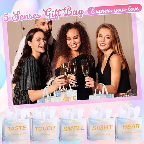 Sweetude 5 Senses Gift Bags for Him Her with Handles Tissue Paper for Mothers Fathers Day Wedding Anniversary Birthday Party(Iridescent) in Kuwait