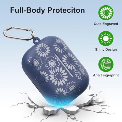 Compatible with Airpods Pro 2nd/1st Generation Case Cover Women Girls, Sunflower Engraved Silicone Case for Airpod Pro Case Cover, Cute Flower Case for Airpods Pro 2 1 Case with Keychain (Yellow) in Saudi Arabia