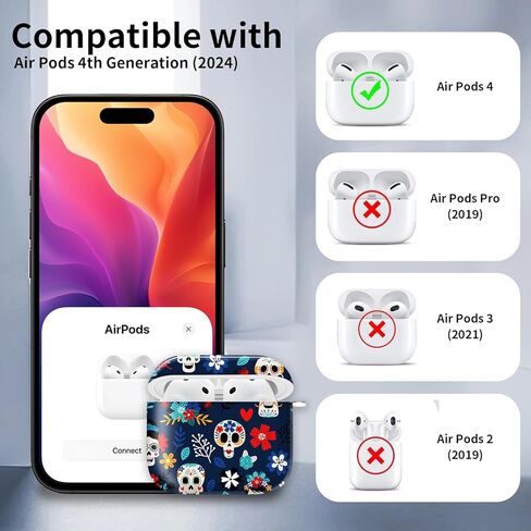 Compatible with AirPods 4th Generation Case 2024, Shockproof Cover with Golden Buckle for Women & Girls, Protective Anti-Drop Design(Cute Cartoon Flower) in Kuwait
