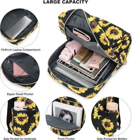 حقيبة الظهر Daisy Laptop for Women Girls ، 15.6 بوصة على الظهر المدارس الكلية السفر Daypack غير الرسمية (أسود) in Kuwait