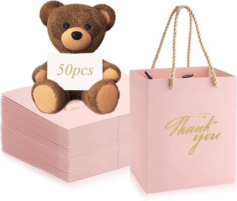 50 Pack Gift Bags with Handles, Black Small Thank You Gift Bag Bulk, Sturdy Party Favor Bags for Birthday, Wedding, Bridal, Baby Shower, Graduation Party Favor (White, 5.9'' x 3.14'' x 5.11'') in Saudi Arabia