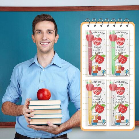 Kosiz 24 Sets Teachers Appreciation Gifts Bulk Teacher Gifts for Women Men Include Retractable Ballpoint Pens Thank You Keychain Inspirational Greeting Card with Ties (Apple) in Saudi Arabia