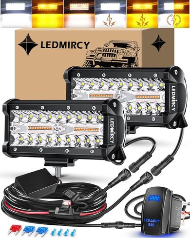 طقم شريط إضاءة LED 7 بوصة مع سرج سلك مفتاح الروك 2 قطعة 24000LM LED أضواء قرنة ثلاثية الصفوف البيضاء بقعة الفيضانات كومبو شعاع أضواء الطرق الوعرة لشاحنة ATV SUV UTV قارب IP68 مقاوم للماء in Kuwait