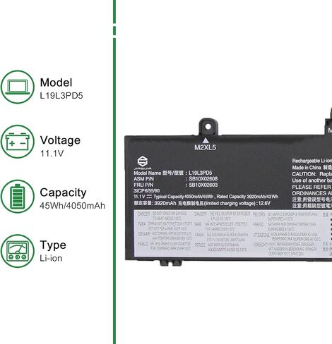 L20L3P71 SB11A14634 5B11A14635 Laptop Battery Replacement for Lenovo ThinkPad X13 Yoga Gen 2 2021 Gen 3 2022 Series L20M3P71 SB11A13105 5B11A13107 L20C3P71 SB11A13106 5B11A13108 11.61V 52.8Wh in Kuwait