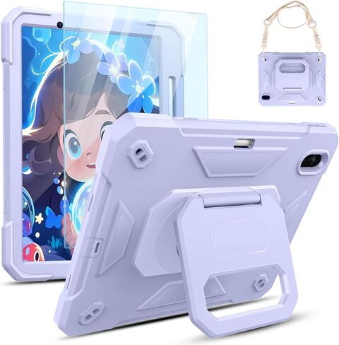 KCJ for iPad Air 11-inch Case M2 (2024),with Tempered Glass Screen Protector,Rugged Protective Case with Folding Stand/Pencil Holder/Shoulder Strap for iPad Air 11/Air 6th Generation (Blue+Yellow) in Saudi Arabia
